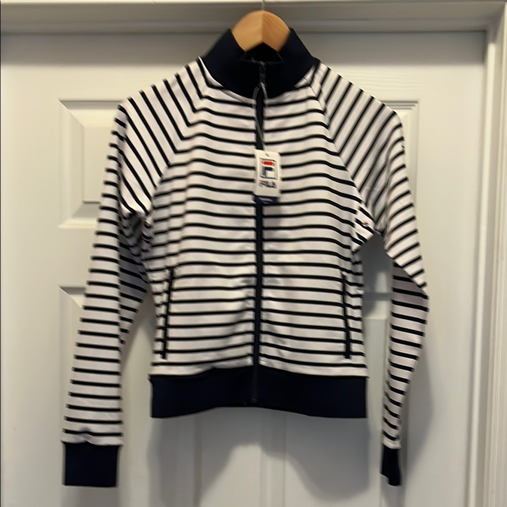 Fila Navy and White Striped Bomber Jacket